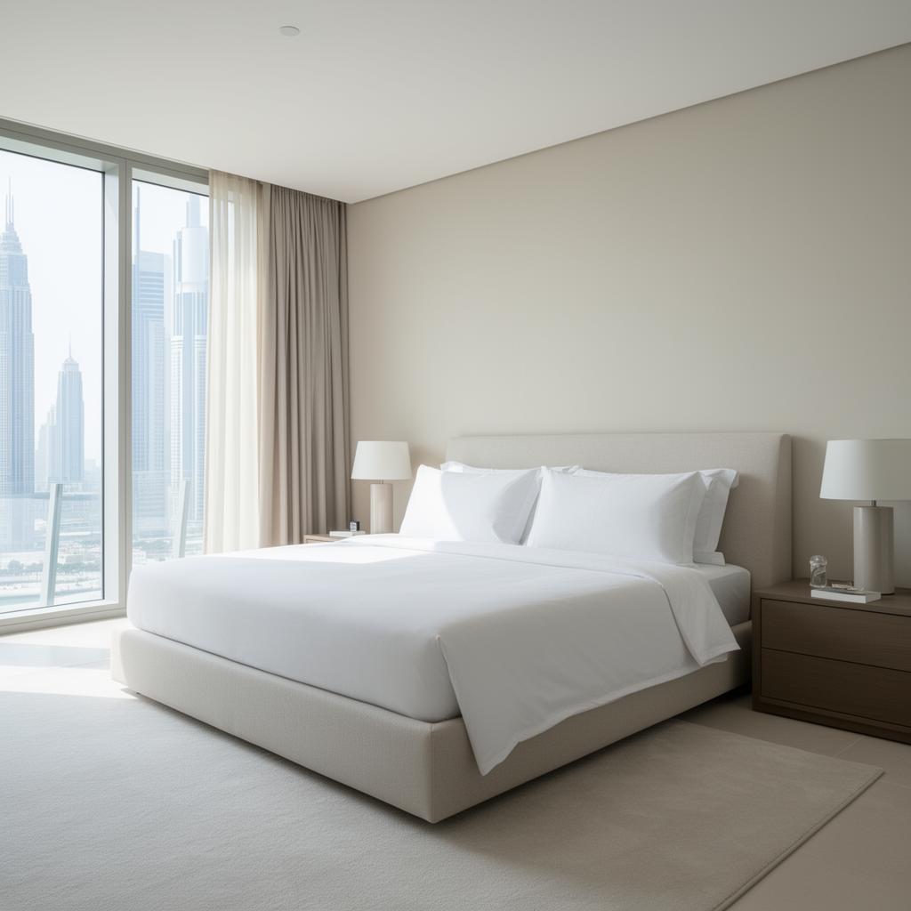Beautifully presented Dubai apartment bedroom ready for guests